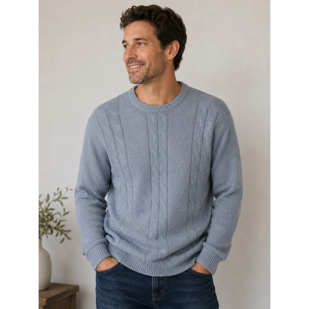 Cable Knit Sweater XL Blue Preppy Coastal Old Money Quite Luxury Minimal Casual